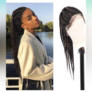 27" Lace Front Braided Wig Big Box Braided Wigs With Baby Hair Brown